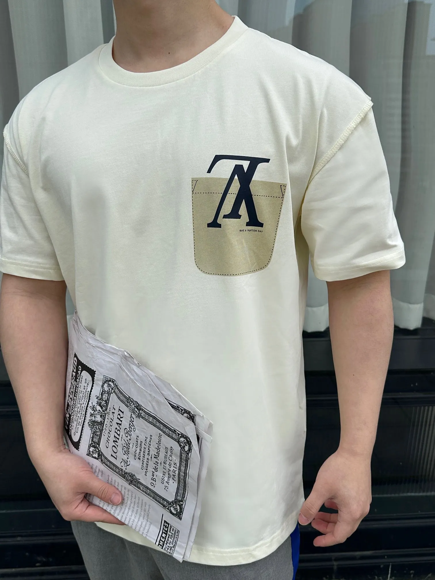 Louis Vuitton/Louis Vuitton 22ss fake pocket letter printed short sleeves